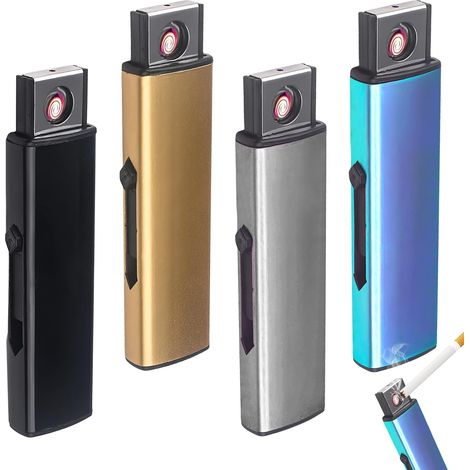 Lot de 4 briquets tempête électroniques : Coupe-Vent, Briquet électrique avec Port USB, allumage Double Face, Briquet tempête sans Flamme, Rechargeable par USB, sans gaz (1/5)