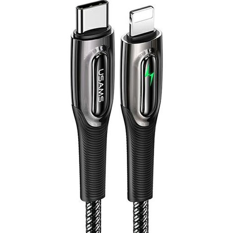 Cable USB-C a Lightning con Power Delivery de 1,2 m de USAMS, color negro.