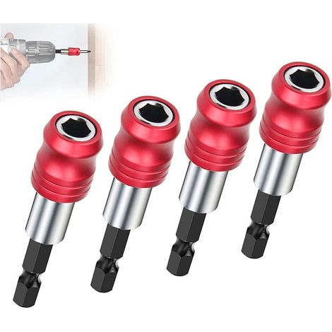 Porte-embouts magnétique, porte-embouts de visseuse à percussion 1/4" x 60 mm, porte-embouts magnétique 4 pièces avec tige hexagonale, rallonge de tournevis magnétique, rallonge de tournevis à tige he