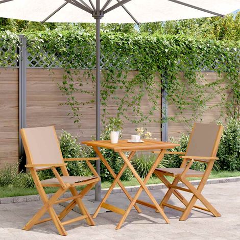 Ensemble bistrot 3 pièces pliable en bois d’acacia et tissu taupe - PANGIVO (1/5)