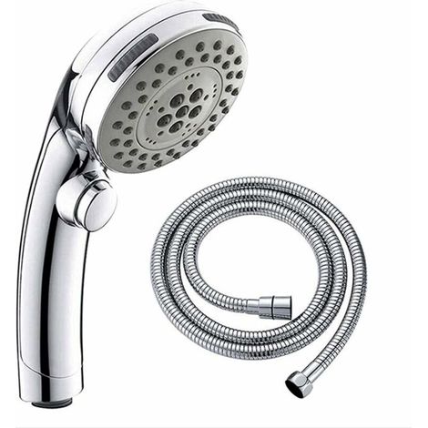 Handheld Shower Head with 1.5M High Pressure Hose 5 Jet Water Saving Handheld Shower Head with Shower Hose, One Button Water Stop Button, Nine Stage Independent Electroplating (1/5)