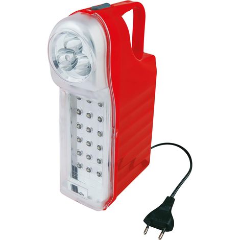 POLY POOL - PP0765 Lampada di Emergenza Portatile Ricaricabile 21 LED - Luce emergenza 3 Funzioni con Cavo 1m e Spina 10A - Lampada Emergenza Portatile con Manico 60+13lm - Luce Emergenza da Presa (1/4)