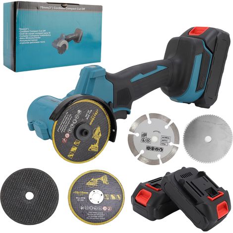 Meuleuse d'angle sans fil 21V, mini meuleuse rechargeable multifonction, 4 disques inclus, coupe et ponçage, usage domestique, bleu, prise UE 100-240V (1/5)