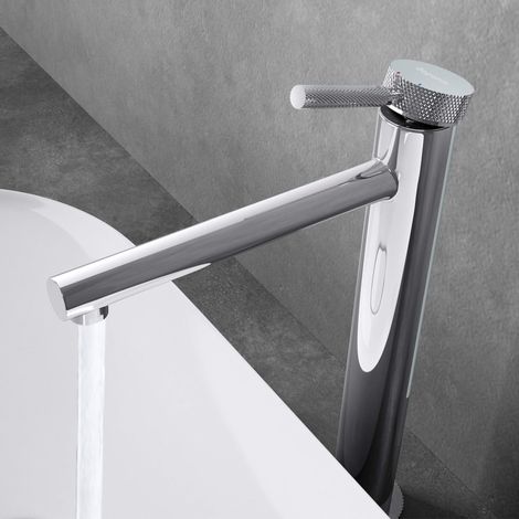 doporro Rubinetto Monocomando per Lavabo a Cascata, Miscelatore Regolabile con Acqua Calda e Fredda in Ottone Cromato H 30,5 cm WAO-7601 (1/5)