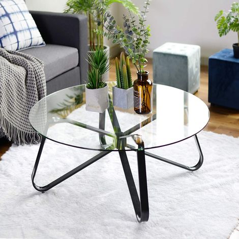 Guéridons de Salon, Table D'appoint Ronde Minimaliste avec Plateau en Verre Trempé, Base Artistique en Forme de Papillon, pour la Maison, Le Salon, Le Patio, Le Jardin, 80 x 80 x 40 cm (1/5)