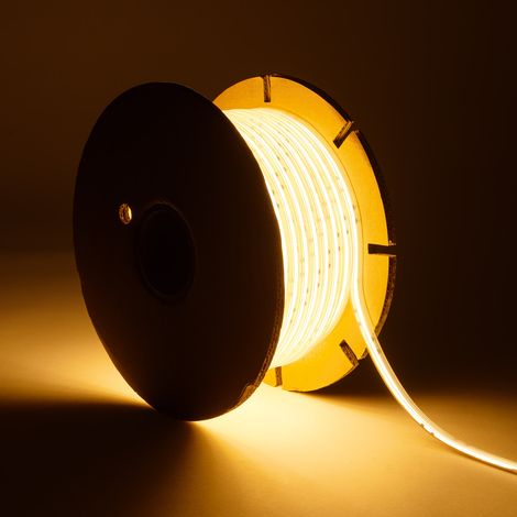 Striscia LED Regolabile 220V COB Autorettificata 320 LED/m BOBINA 50m 14W/m 1120lm/m SILICONE FLEX Larga 10mm Taglio 25cm IP65 2700K Bianco Caldo (1/2)