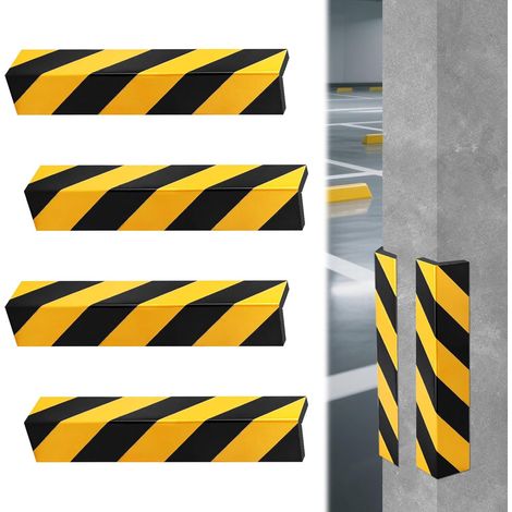 4 Pack Garage Wall Guards, 40 x 10 x 1.5 cm Reflective Self Adhesive Edge Protection Garage Accessories for Parking Lot Garages Warehouses Carports (Black Yellow (1/5)
