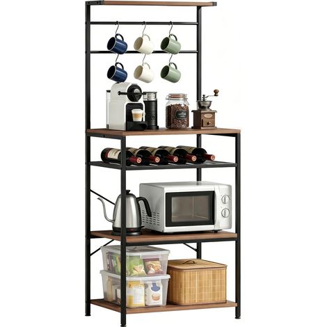 Pour bouteilles et vaisselle meuble de rangement cuisine salle à manger 5 niveaux étagère industrielle en noyer (1/5)