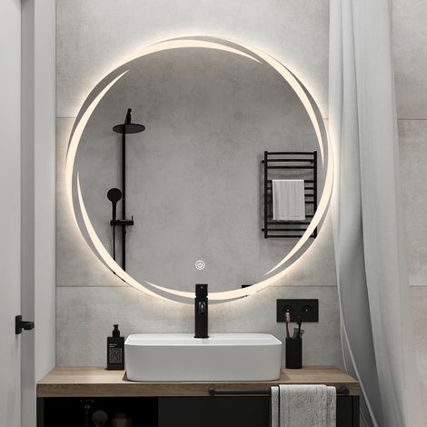Specchio da bagno rotondo retroilluminato 60cm antiappannamento Veski L