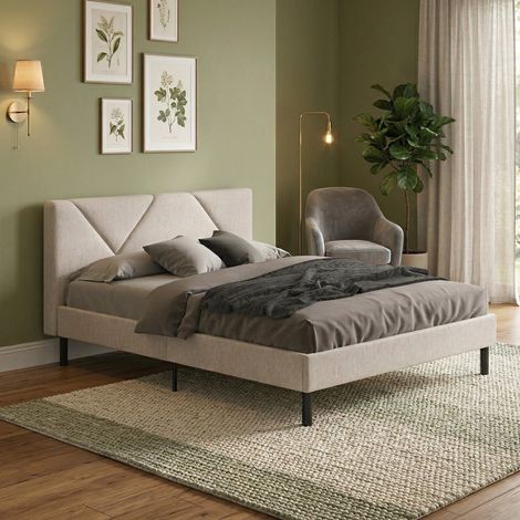 Cama doble Calitri, somier para dormitorio, ropa de cama de la marca Bedroom, soporte para colchón, apto para colchón de 140 x 190 cm, color beige (1/5)