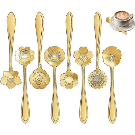 Cuillères à fleurs roses en acier inoxydable (dorées, 12,5 cm) - Lot de 8 (1/5)