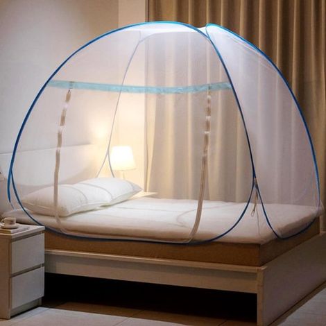 Allecto，Tienda de campaña antimosquitos desplegable，Portátil y plegable，200x180cm，Borde azul，Protección contra mosquitos，Perfecta para exteriores (1/5)