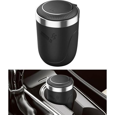 Cendrier Voiture,Cendrier Voiture Anti Odeur,Cendrier Avec Couvercle,Cendrier Voiture Led,Cendrier en Acier Inoxydable,Cendrier de Voiture,Convient aux de Pièces Automobiles(Schwarz) (1/5)