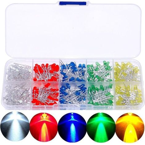 LED-Leuchtdiodenlampe, ultrahelle Lampe, 5 Farben, 3 mm und 5 mm, mehrfarbige Leuchtdioden, Sortiment mit 200 Dioden