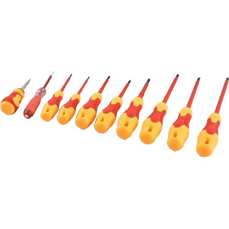 Jeu de 10 tournevis cruciformes isolés pour électricien, pour réparations et entretiens domestiques