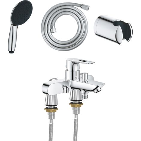 Mitigeur baignoire mécanique GROHE Start Loop avec colonnettes Idro'Flex + Douchette 2 jets Start + Flexible + Support (1/4)