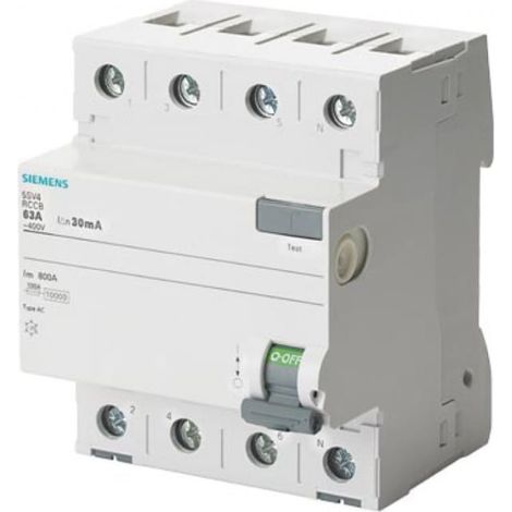 Interruptor diferencial de 4 polos, 40 A, 0,3 A, tipo CA, 400 V, 5SV4644-0