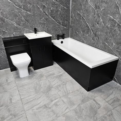 Complete Bathroom Suite Black Vanity Set with Bath Black Handles and Taps Tess, With End Panel (1/5)