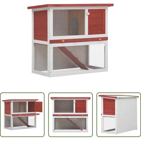 Kaninchenkäfig - Kaninchenstall 1 Tür Rot Holz (1/5)