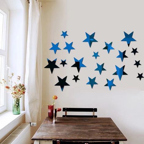 40 Stück blaue Sternen-Spiegel-Wandaufkleber, Acryl-Cartoon-Sternen-Wandaufkleber für Kinderzimmer, Wandaufkleber, Heimdekoration, niedliche Sterne-Wandkunst