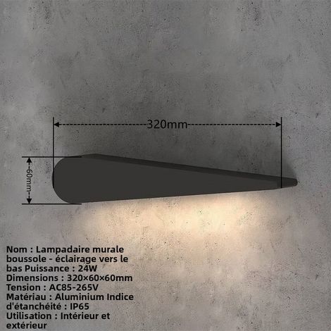 Wasserdichte Außenwandlampe IP65, moderne und minimalistische 24W 4000K Wandleuchte, dekorative Beleuchtung für Garten, Balkon, Flur und Fassade, Kompass-Design Schwarz-lsw