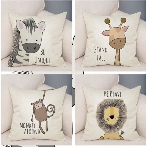 Lntyq Housse de Coussin Enfants Animaux 45 x 45 cm Girafe Zèbre Velours Doux Décoratif Taie d'oreiller pour Enfants Garderie Chambre Décoration 4 Pièces (1/5)