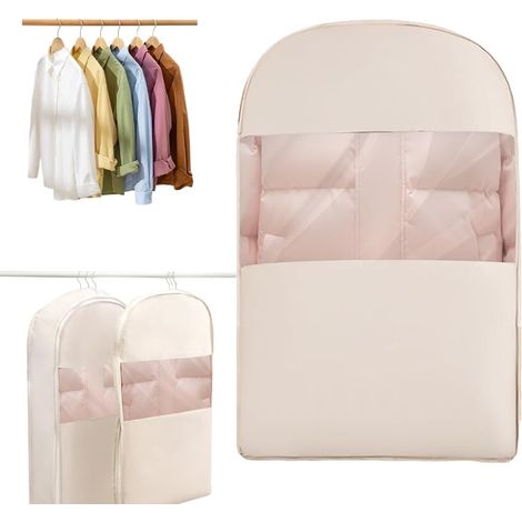 Platzsparender Kleidersack zum Aufhängen mit selbstkomprimierenden Kleidersäcken, mottenfest, atmungsaktiv, für Kleidung, Anzüge, Kleider, Mäntel, Jacken (kurz (90 × 58 × 15 cm)) (1/5)