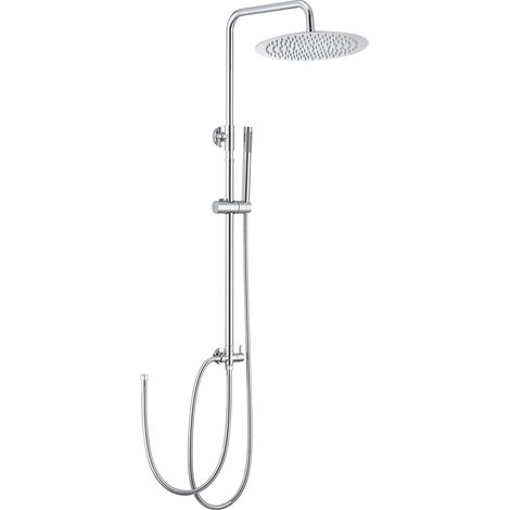 AURALUM MAX Duschsystem mit 2 Funktionen, Duschset ohne Armatur 10 Zoll runde Regenbrause, Handbrause, höhenverstellbare Duschsäule, Chrom (1/5)