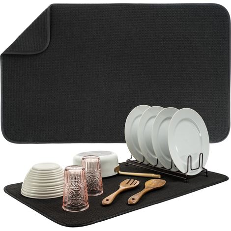 Grand tapis d'égouttoir à vaisselle Jumbo - 45,7 x 76,2 cm En microfibre absorbante Pour vaisselle, ustensiles, casseroles et poêles Taille Noir 45.7 76.2'Black 45.7 x 76.2 cm'-'45.7 x 76.2 cm (1/5)