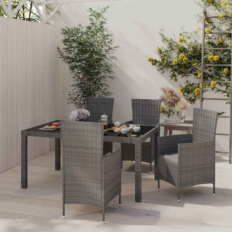 Ensemble à manger d'extérieur 5 pcs-Salon de jardin coussins résine tressée gris 637712 (1/5)