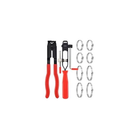 Pince Collier Ensemble, Pince Colliers Cardan,Comprend 2 Outils, 8 Bandes de Sertissage, Convient à Plupart Kits d'Outils de Sertissage Automobile