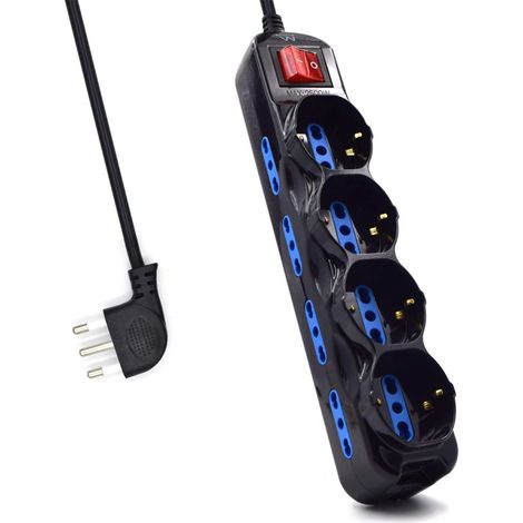 Ewent EW3855 Multipresa Elettrica 12 posti 4 polivalenti (Schuko 10/16A) e 8 bivalenti ITA 10/16A, Spina 16A, cavo 1.5 mt, colore nero (1/4)
