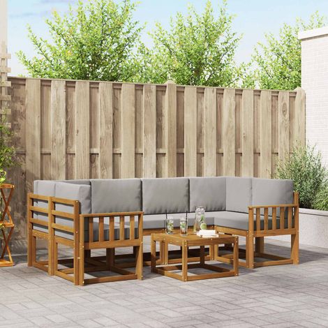 Outdoor-Sofagarnitur mit Kissen 7 pcs Natürlich und Hellgrau