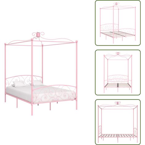 Cama metal - vidaXL Estructura cama con dosel sin colchón metal rosa 140x200 cm - Cama rosa