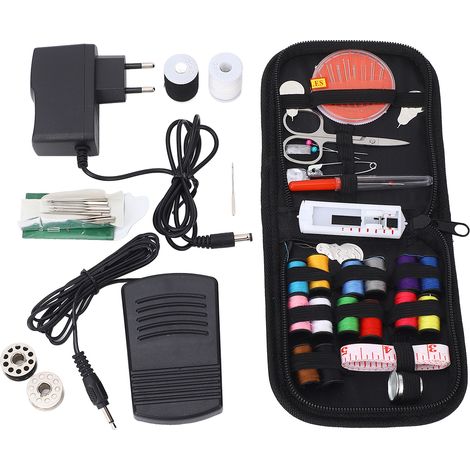 Machine de couture portable pour débutants avec kit complet de 42 accessoires, électrique multifonction incluant 12 motifs/2 vitesses/enroulage automatique/lumière/pédalier et boîte de rangement (1/5)