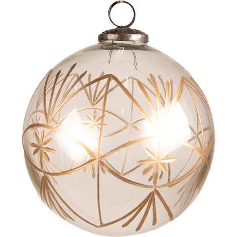 Boule de Noël en Verre Transparent avec Flocons de Neige Dorés Décoration de Noël Ø 15 cm - PANGIVO