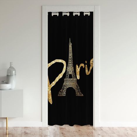 La Tour Eiffel Rideau de Porte 106x203cm Paris Décoration Rideau Occultant Trip Design Noir Gold Rideaux Interieur Salon Chambre Décoration Rideaux Exterieur d'entrée - 106L X 203H cm (1 Panneaux) (1/5)