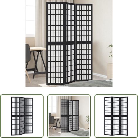 vidaXL Biombo separador de 3 paneles madera maciza Paulownia negro (1/5)