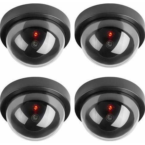 Caméras factices, Fausse de Sécurité Caméra Dôme CCTV avec LED Clignotant Lumière pour Les Entreprises Magasins Accueil, Usage Intérieur Extérieur (4 Pack)