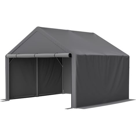 Solution complète pour le rangement extérieur: tente-abri pour vélo gris foncé avec espace de rangement pour outils et matériel de jardin (305x296x233cm) (1/5)