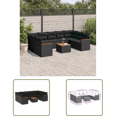The Living Store 10-tlg. Garten-Sofagarnitur mit Kissen Schwarz Poly Rattan - Gartenmöbel Set - Esszimmergarnitur - Outdoor Möbel - Lounge Sofa - Rattan Gartenmöbel (1/3)