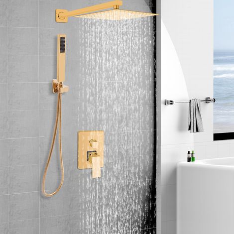 Ensemble de douche Système de douche Accessoires de douche encastrables Ensemble de douche à effet pluie en acier inoxydable de 20 cm Douchette à main Ensemble de douche pour salle de bains