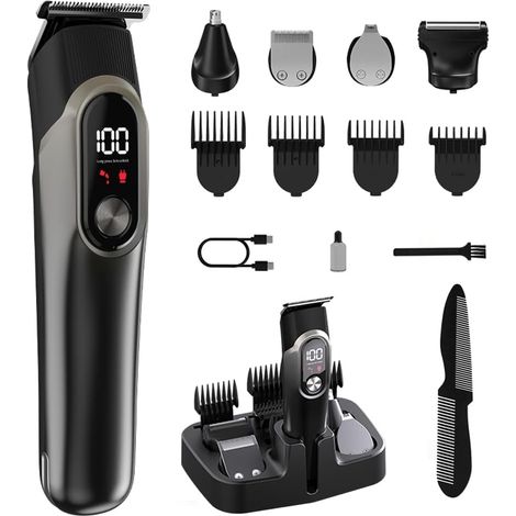Kit de tondeuse à barbe multifonctionnelle rechargeable pour hommes, ensemble de 16 pièces, adapté à la coupe des poils sur tout le corps.