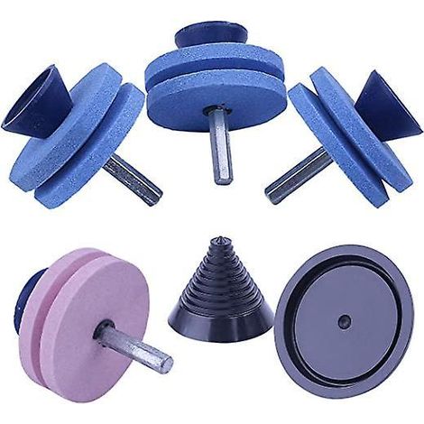 4 Pcs Pierre Aiguiser Double Couche Tondeuse Gazon Affteuse De Lame Pour Perceuse Avec Quilibreur De Lame Pour Perceuse Main Power Drill (1/5)