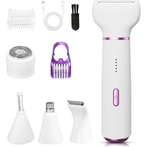 Tondeuse Électrique Femme 5 en 1 Intime, Rasoir Corps Visage Nez Sourcils, Rechargeable USB, Lames Lavables, 2 Vitesses, Silencieuse (1/5)
