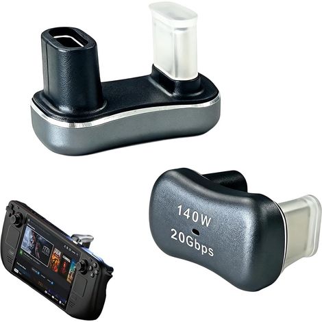 Confezione da 2 adattatori, adattatore a U da USB-C maschio a USB-C femmina con rotazione a 180°, supporta la ricarica rapida PD da 140 W, uscita video 4K@60Hz, compatibile con Steam Deck, Switch, tel (1/5)