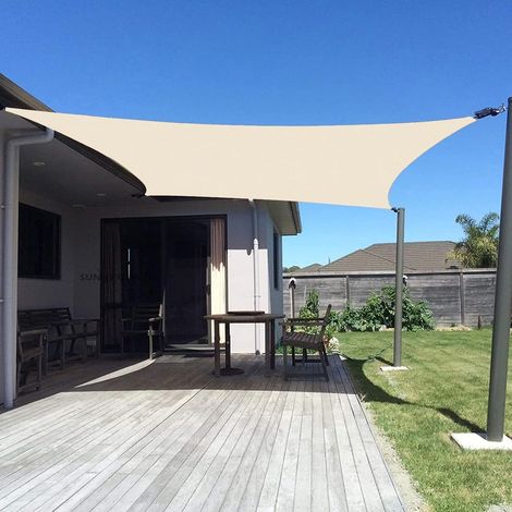 Voile d'ombrage rectangulaire dimensions 3 x 4 m en tissu Oxford 210D imperméable avec protection UV 95 pour cent pour terrasse jardin et espaces extérieurs couleur blanc cassé