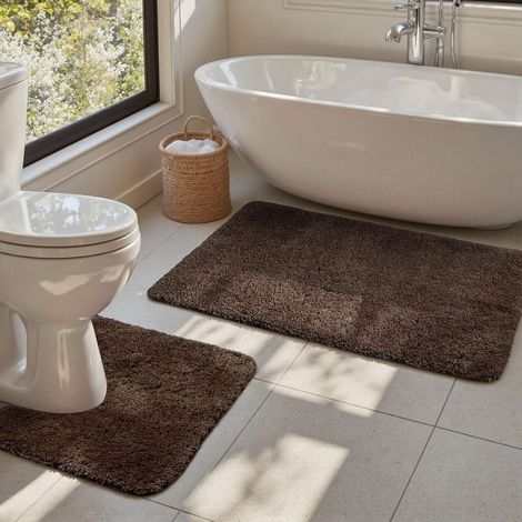 Lot de 2 tapis de bain en microfibre épaisse, tapis de bain et tapis contour WC antidérapants, super absorbants, ultra doux et lavables, 50 x 80 cm + 50 x 40 cm (1/5)