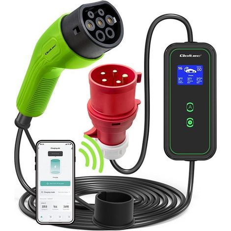 Qoltec 52478 caricabatterie per auto elettrico nero verde 11 kW
