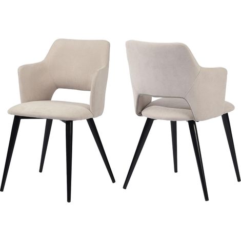 Meuble Cosy Lot de 2 Chaises de Salle à Manger Fauteuil avec Accoudoirs Assise rembourrée en Tissu Pieds en métal pour Cuisine Salon Chambre Bureau, Acier allié, Beige, 48x54,5x80cm (1/5)